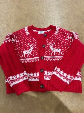 Old Navy Red & White Reindeer Fair Isle Cardigan